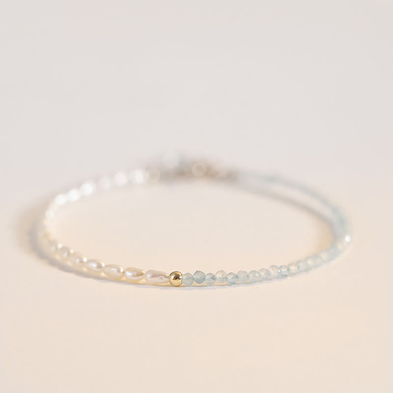 Buddha Stones 2mm Turquoise Pearl Ultra-thin Beads 14k Gold Plated Copper Wisdom Bracelet - image 3