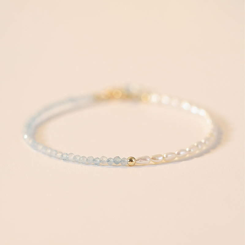 Buddha Stones 2mm Turquoise Pearl Ultra-thin Beads 14k Gold Plated Copper Wisdom Bracelet - image 4