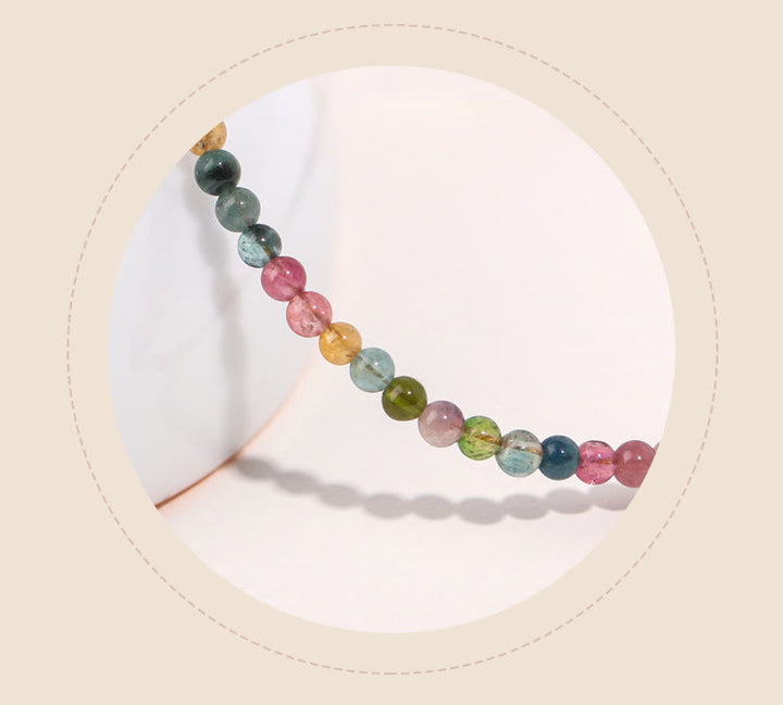 Buddha Stones 2mm Multicolor Tourmaline Ultra-thin Beads 14k Gold Plated Copper Wisdom Bracelet - image 3