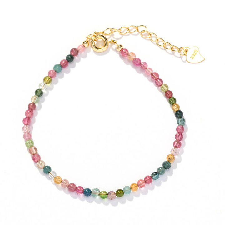 Buddha Stones 2mm Multicolor Tourmaline Ultra-thin Beads 14k Gold Plated Copper Wisdom Bracelet - image 8