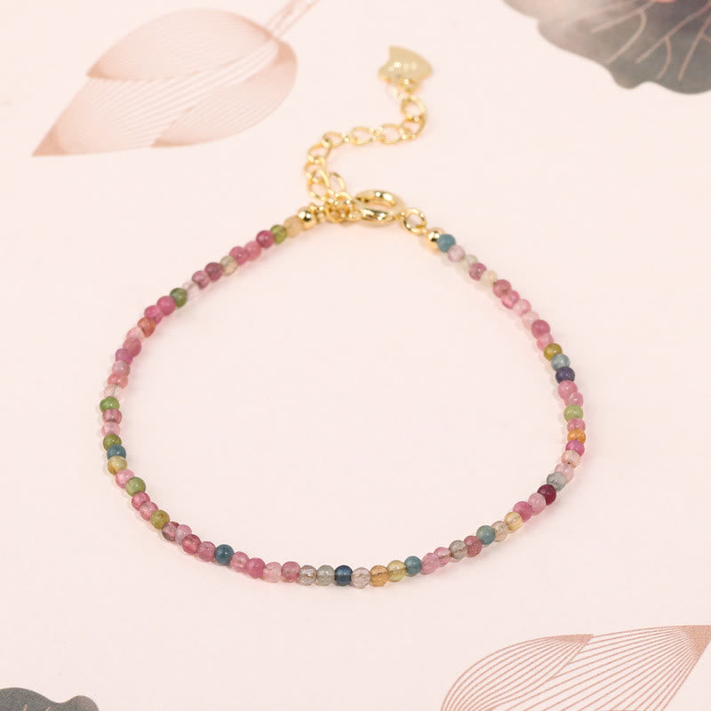 Buddha Stones 2mm Multicolor Tourmaline Ultra-thin Beads 14k Gold Plated Copper Wisdom Bracelet - 2mm Tourmaline(Wrist Circumference: 14-16cm) - image 9