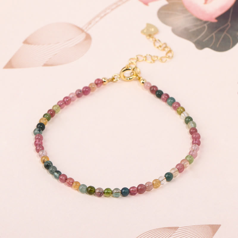Buddha Stones 2mm Multicolor Tourmaline Ultra-thin Beads 14k Gold Plated Copper Wisdom Bracelet - image 1
