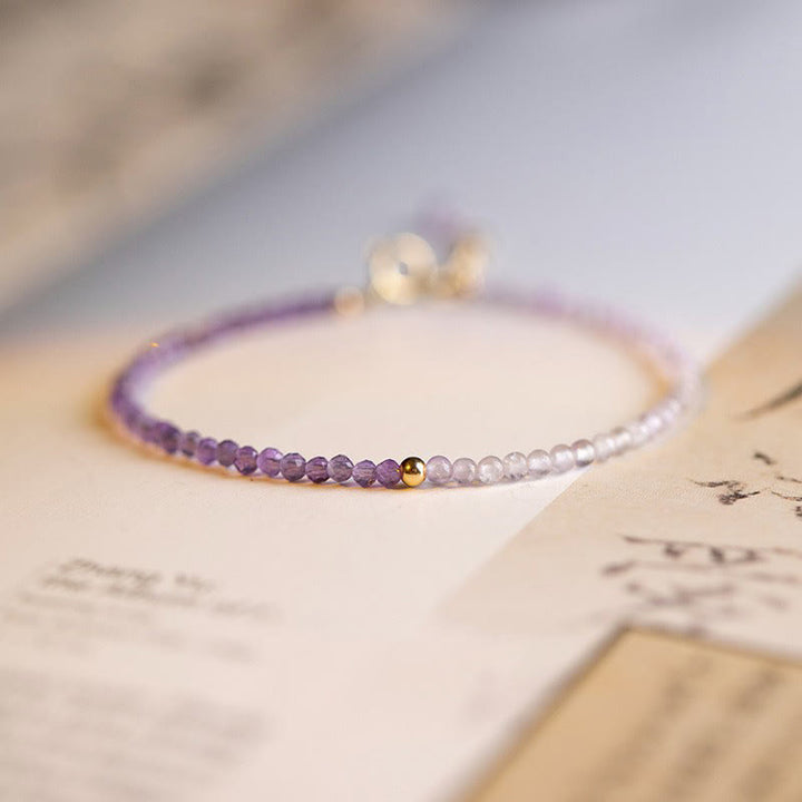 Buddha Stones 2.5mm Natural Amethyst Ultra-thin Beads 14k Gold Plated Copper Inner Peace Bracelet - image 1