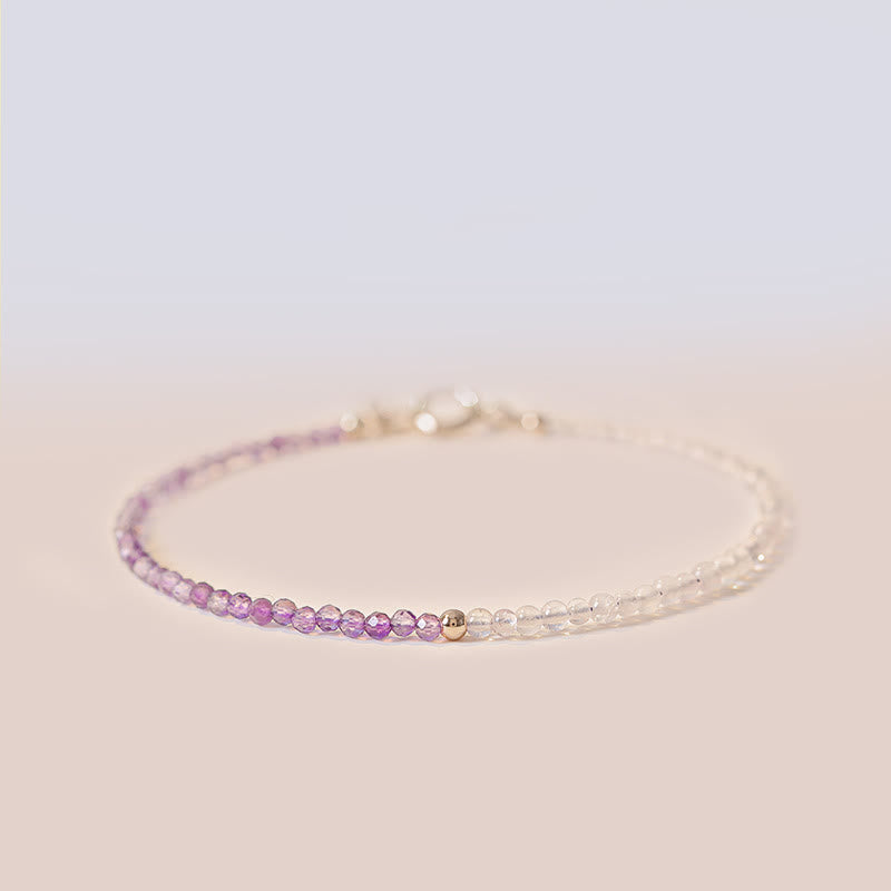 Buddha Stones 2.5mm Natural Amethyst Ultra-thin Beads 14k Gold Plated Copper Inner Peace Bracelet - image 14