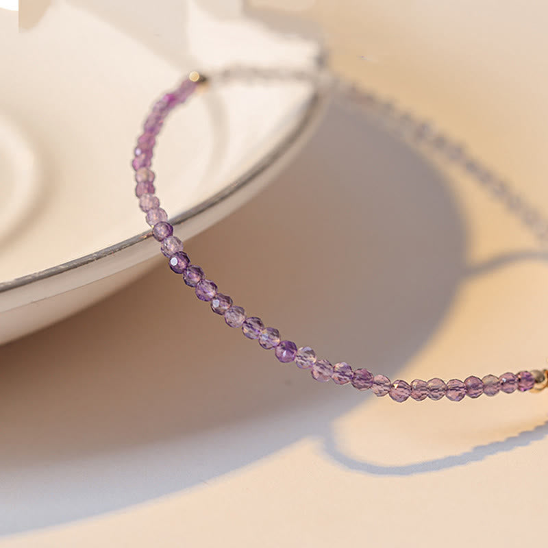 Buddha Stones 2.5mm Natural Amethyst Ultra-thin Beads 14k Gold Plated Copper Inner Peace Bracelet - image 9