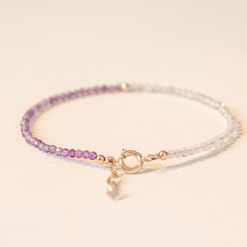 Buddha Stones 2.5mm Natural Amethyst Ultra-thin Beads 14k Gold Plated Copper Inner Peace Bracelet - image 4