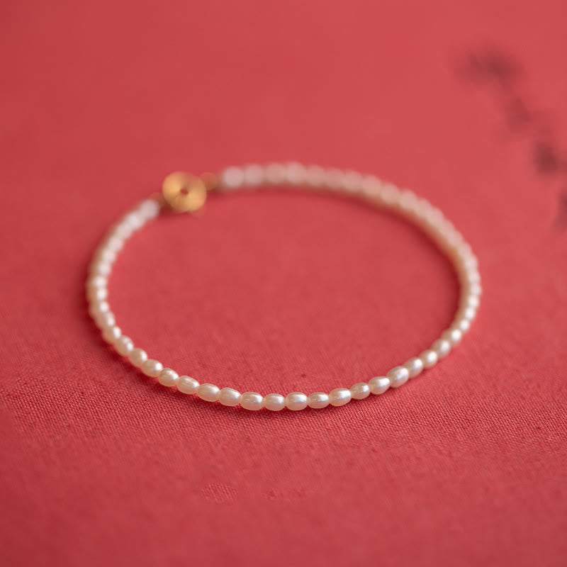 Buddha Stones 2mm Natural Pearl Ultra-thin Beads 14k Gold Plated Copper Wisdom Bracelet - 2mm Pearl(Wrist Circumference: 15cm) - image 14