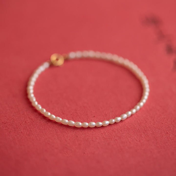 Buddha Stones 2mm Natural Pearl Ultra-thin Beads 14k Gold Plated Copper Wisdom Bracelet - 2mm Pearl(Wrist Circumference: 15cm) - image 14
