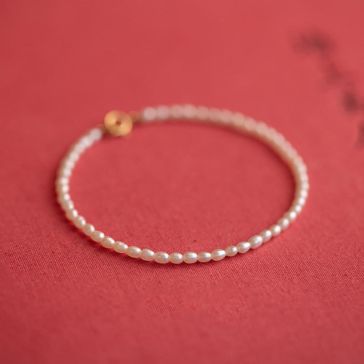 Buddha Stones 2mm Natural Pearl Ultra-thin Beads 14k Gold Plated Copper Wisdom Bracelet - 2mm Pearl(Wrist Circumference: 16cm) - image 15