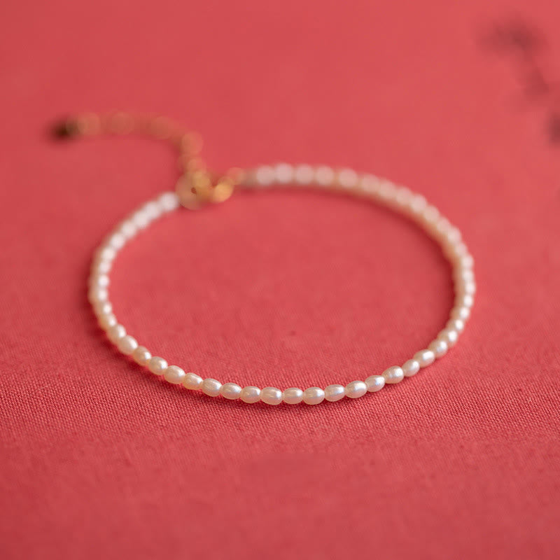 Buddha Stones 2mm Natural Pearl Ultra-thin Beads 14k Gold Plated Copper Wisdom Bracelet - 2mm Pearl+Extension Chain - image 16