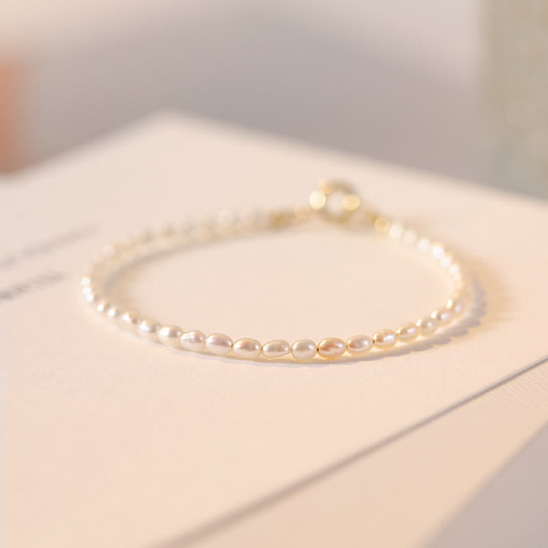 Buddha Stones 2mm Natural Pearl Ultra-thin Beads 14k Gold Plated Copper Wisdom Bracelet - image 4
