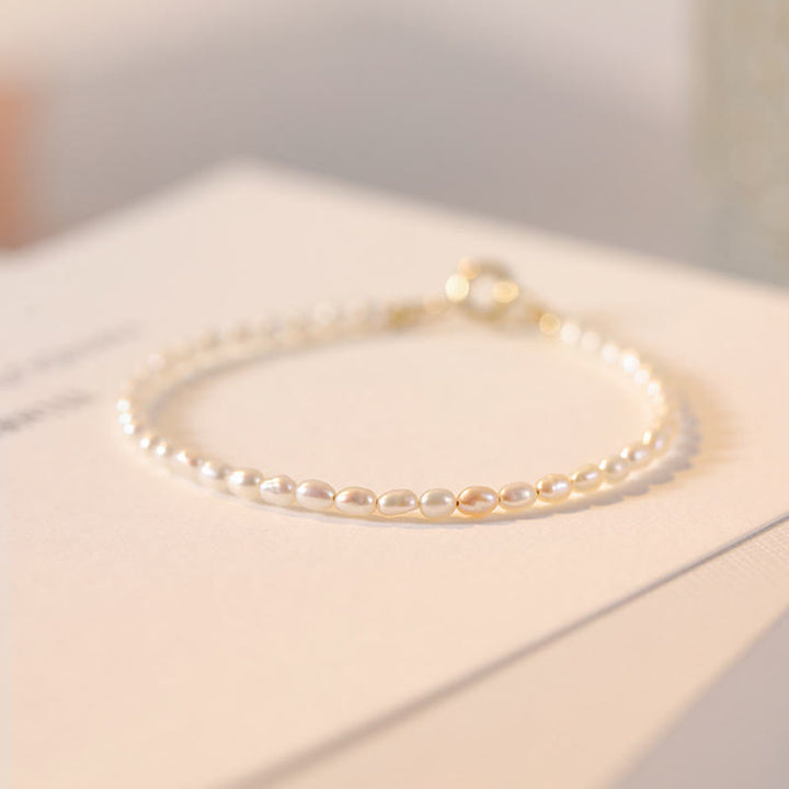 Buddha Stones 2mm Natural Pearl Ultra-thin Beads 14k Gold Plated Copper Wisdom Bracelet - image 4
