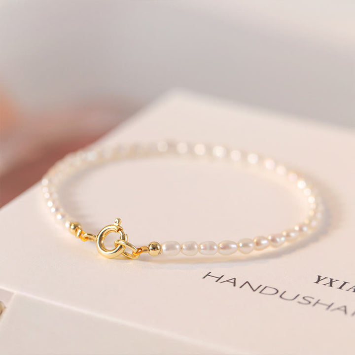 Buddha Stones 2mm Natural Pearl Ultra-thin Beads 14k Gold Plated Copper Wisdom Bracelet - image 3