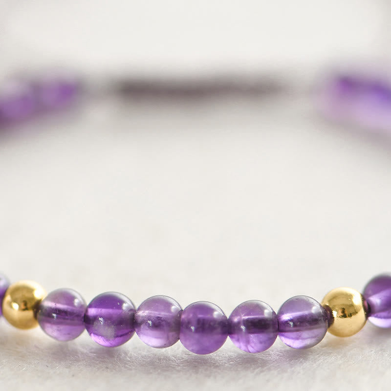 Buddha Stones 4mm Handmade Natural Amethyst 14k Gold Plated Copper Beads Braided String Relieves Stress Bracelet - image 8