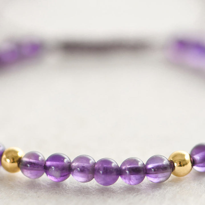 Buddha Stones 4mm Handmade Natural Amethyst 14k Gold Plated Copper Beads Braided String Relieves Stress Bracelet - image 8