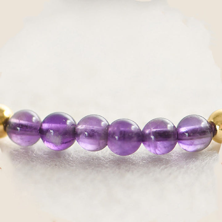 Buddha Stones 4mm Handmade Natural Amethyst 14k Gold Plated Copper Beads Braided String Relieves Stress Bracelet - image 4