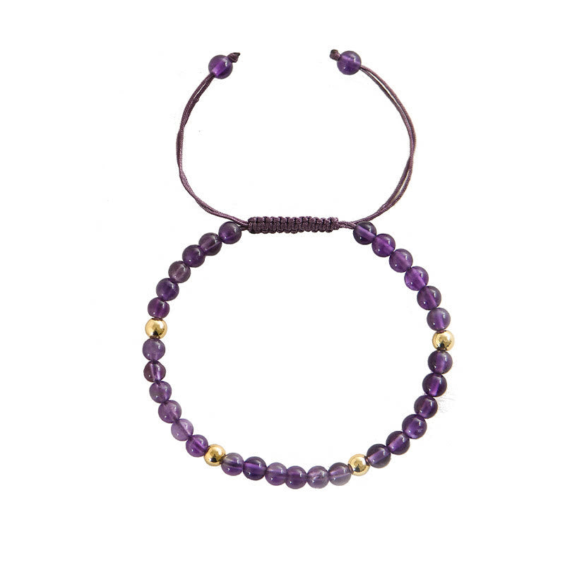 Buddha Stones 4mm Handmade Natural Amethyst 14k Gold Plated Copper Beads Braided String Relieves Stress Bracelet - image 9