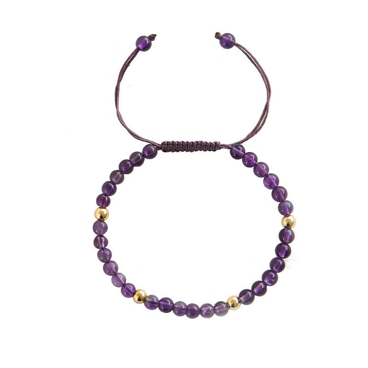 Buddha Stones 4mm Handmade Natural Amethyst 14k Gold Plated Copper Beads Braided String Relieves Stress Bracelet - image 9
