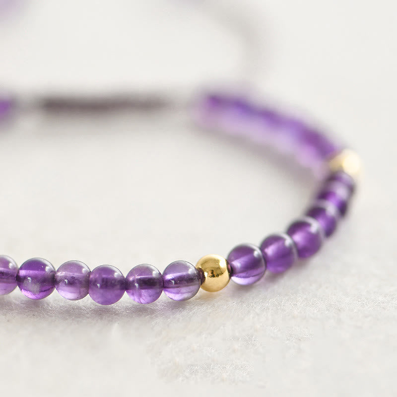 Buddha Stones 4mm Handmade Natural Amethyst 14k Gold Plated Copper Beads Braided String Relieves Stress Bracelet - image 3