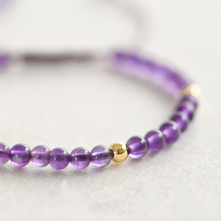 Buddha Stones 4mm Handmade Natural Amethyst 14k Gold Plated Copper Beads Braided String Relieves Stress Bracelet - image 3