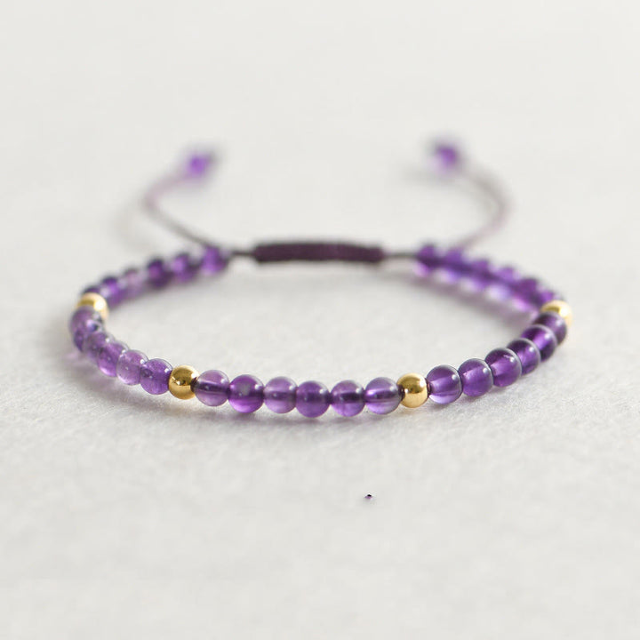 Buddha Stones 4mm Handmade Natural Amethyst 14k Gold Plated Copper Beads Braided String Relieves Stress Bracelet - image 2