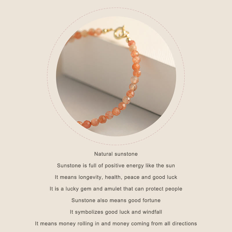 Buddha Stones 3mm Sun Stone Ultra-thin Beads 14k Gold Plated Copper Wealth Bracelet - image 7