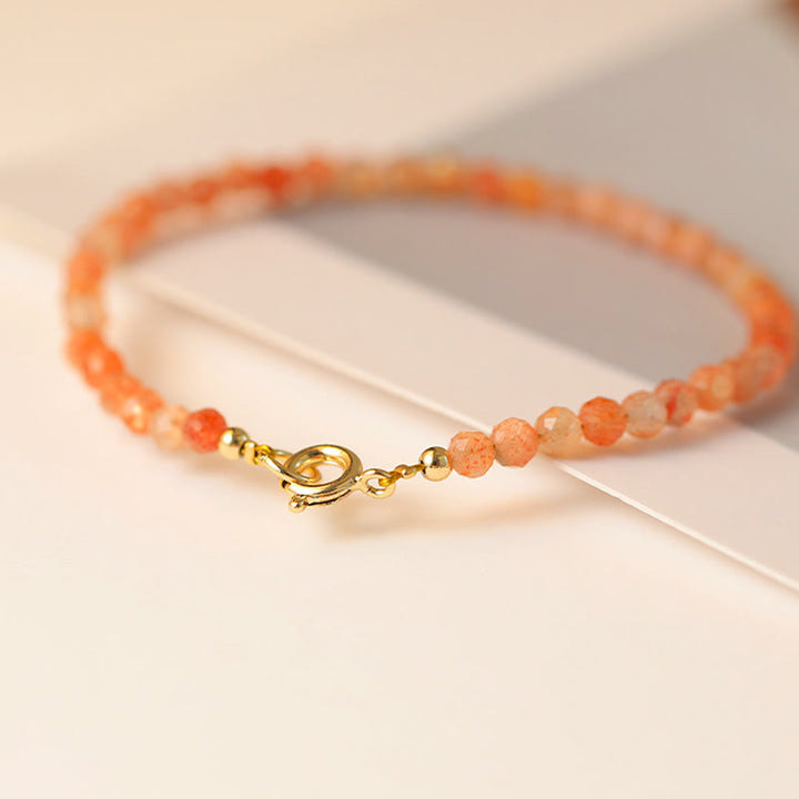 Buddha Stones 3mm Sun Stone Ultra-thin Beads 14k Gold Plated Copper Wealth Bracelet - image 2
