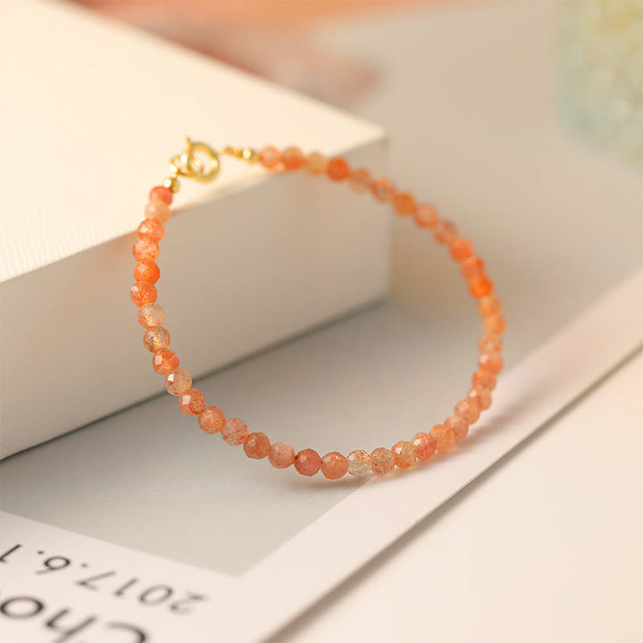 Buddha Stones 3mm Sun Stone Ultra-thin Beads 14k Gold Plated Copper Wealth Bracelet - image 8