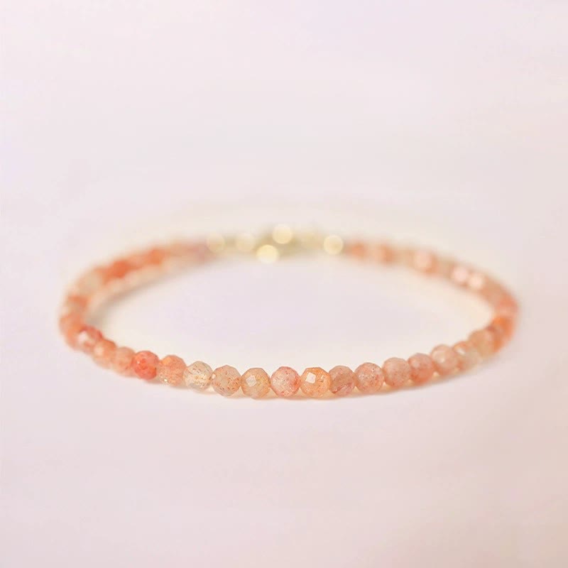 Buddha Stones 3mm Sun Stone Ultra-thin Beads 14k Gold Plated Copper Wealth Bracelet - image 0
