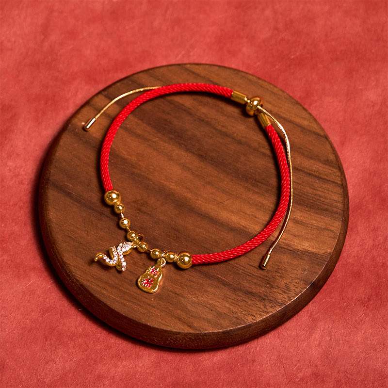 Buddha Stones Handmade Red String Fu Character Year Of The Snake Protection Braided Bracelet - image 1
