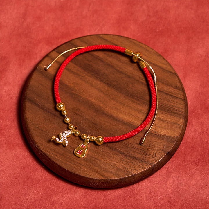 Buddha Stones Handmade Red String Fu Character Year Of The Snake Protection Braided Bracelet - image 1