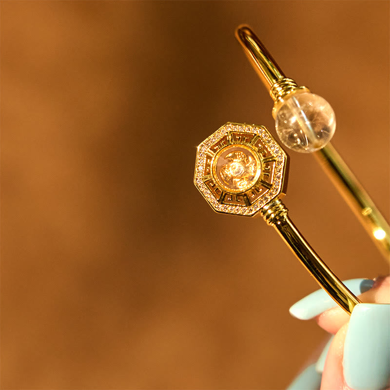 Buddha Stones Rutilated Quartz Copper Brass Rotatable Windmill Feng Sheng Shui Qi Courage Bracelet Bangle - image 6