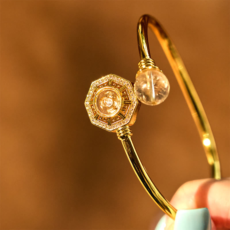 Buddha Stones Rutilated Quartz Copper Brass Rotatable Windmill Feng Sheng Shui Qi Courage Bracelet Bangle - image 2