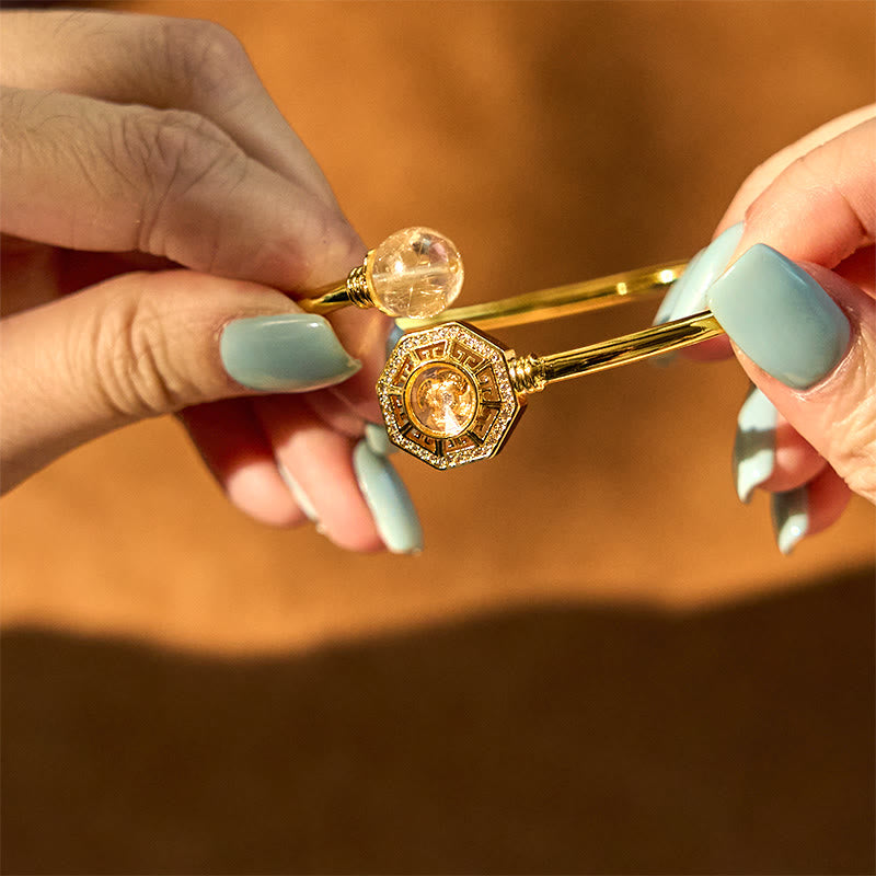 Buddha Stones Rutilated Quartz Copper Brass Rotatable Windmill Feng Sheng Shui Qi Courage Bracelet Bangle - image 5