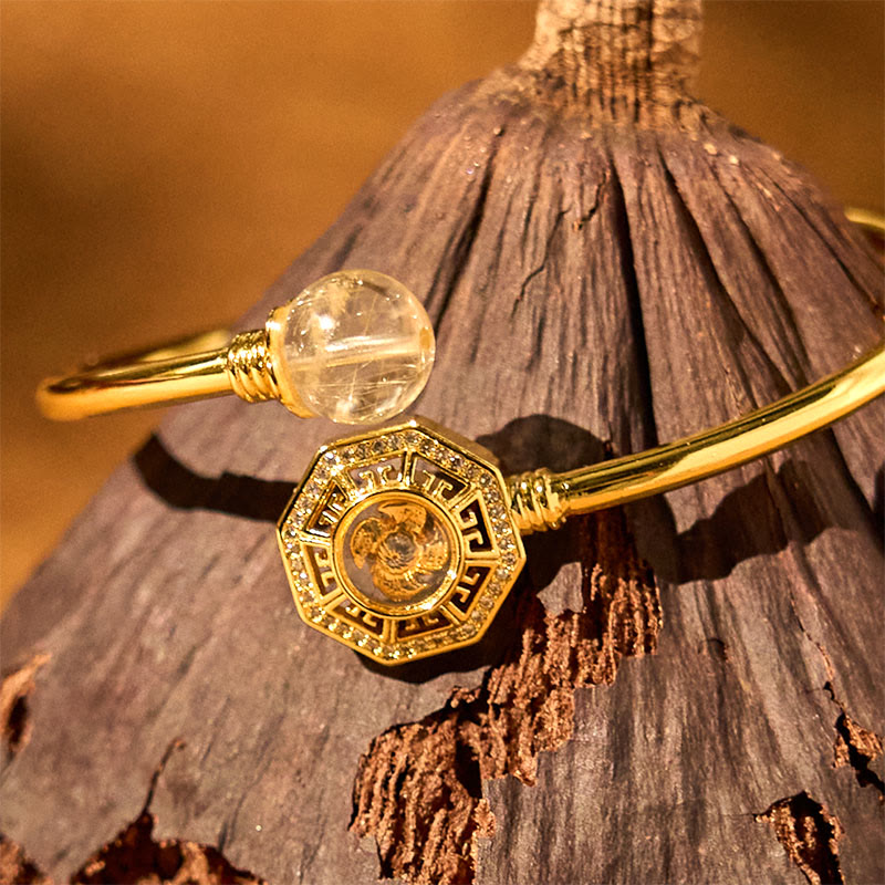 Buddha Stones Rutilated Quartz Copper Brass Rotatable Windmill Feng Sheng Shui Qi Courage Bracelet Bangle - image 3