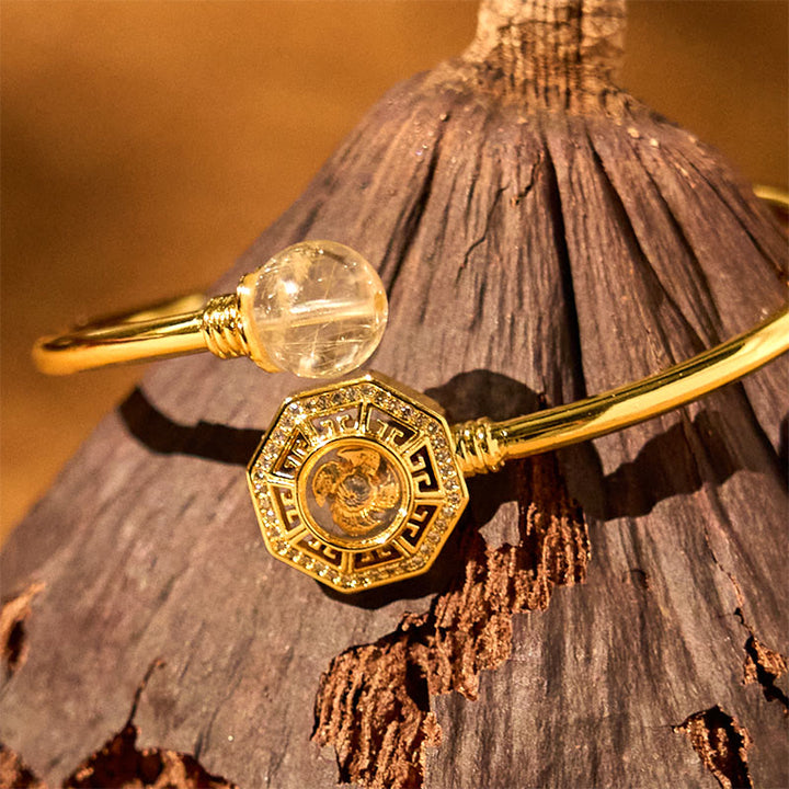 Buddha Stones Rutilated Quartz Copper Brass Rotatable Windmill Feng Sheng Shui Qi Courage Bracelet Bangle - image 3