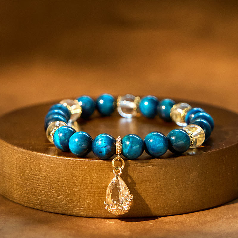 Buddha Stones Blue Tiger Eye White Crystal Water Drop Strength Bracelet - image 6