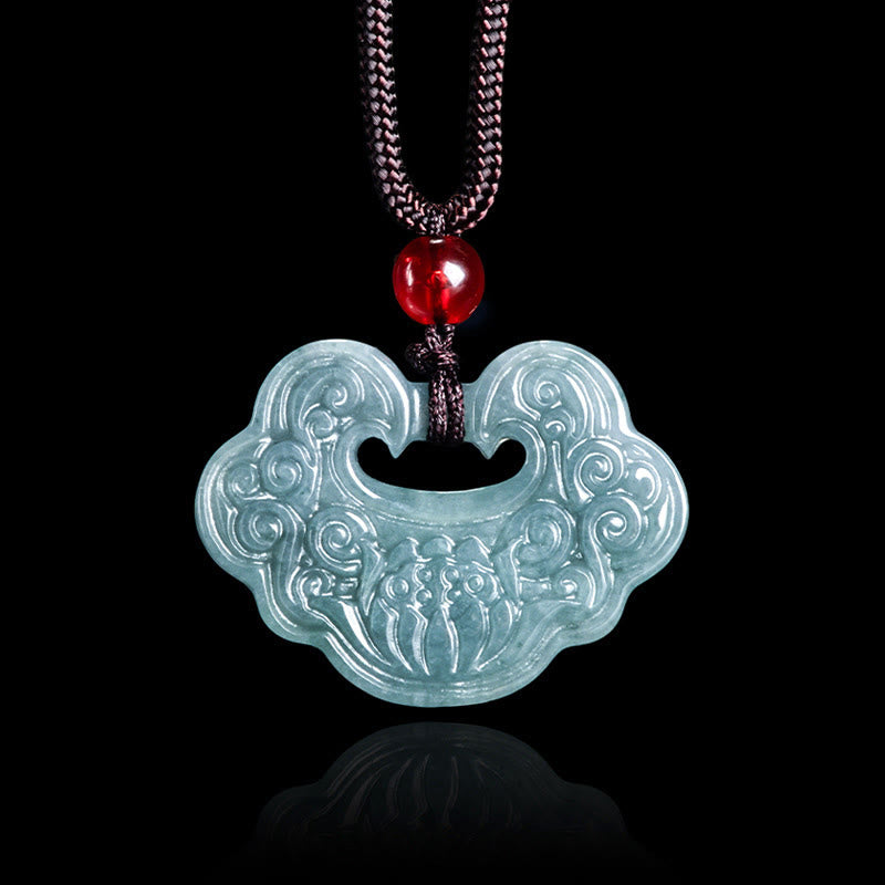 Buddha Stones Lotus Carved Jade Ruyi Abundance Prosperity Abundance Necklace Pendant - image 1