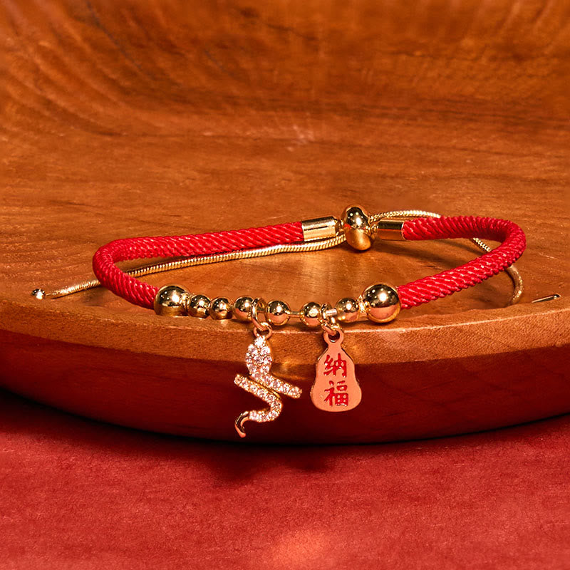 Buddha Stones Handmade Red String Fu Character Year Of The Snake Protection Braided Bracelet - Red String(Wrist Circumference: 14-16cm) - image 0