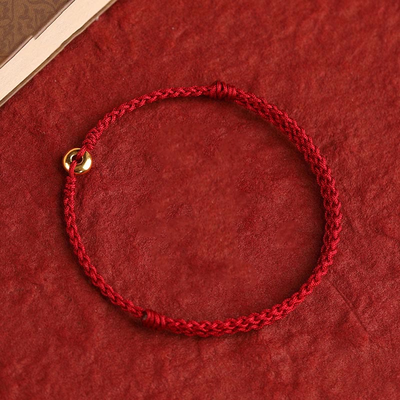 Buddha Stones 999 Gold Small Peace Buckle Red String Protection Luck Braided Bracelet Anklet - image 3