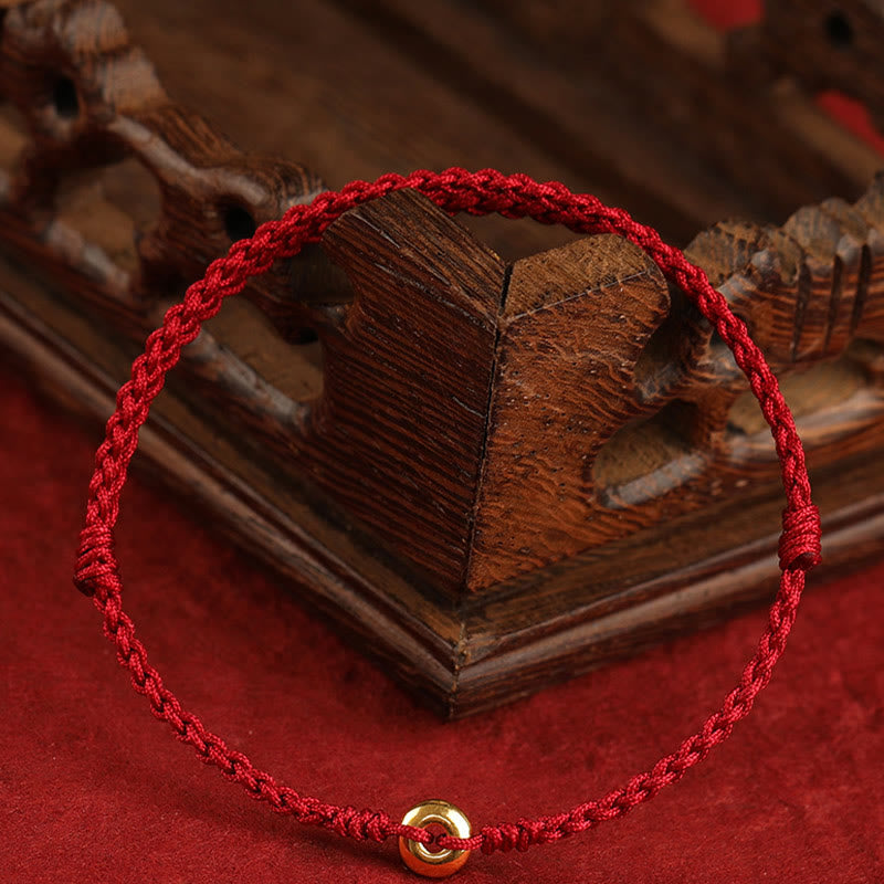 Buddha Stones 999 Gold Small Peace Buckle Red String Protection Luck Braided Bracelet Anklet - 999 Gold Anklet(Circumference 19-23cm) - image 10