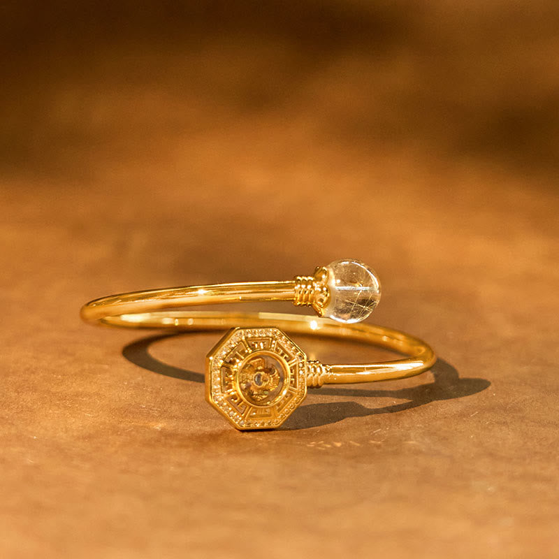 Buddha Stones Rutilated Quartz Copper Brass Rotatable Windmill Feng Sheng Shui Qi Courage Bracelet Bangle - image 1