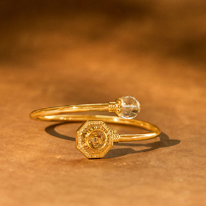 Buddha Stones Rutilated Quartz Copper Brass Rotatable Windmill Feng Sheng Shui Qi Courage Bracelet Bangle - image 1