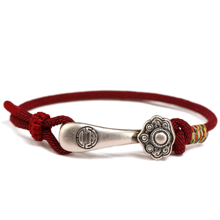 Buddha Stones 999 Sterling Silver Ruyi Stick String Protection Braided Bracelet - image 2