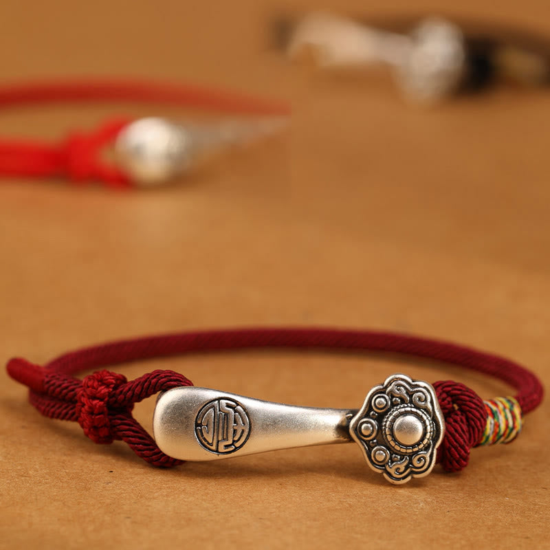Buddha Stones 999 Sterling Silver Ruyi Stick String Protection Braided Bracelet - image 0