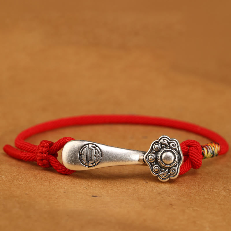 Buddha Stones 999 Sterling Silver Ruyi Stick String Protection Braided Bracelet - Red Rope - 19-21cm - image 7