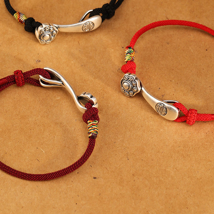 Buddha Stones 999 Sterling Silver Ruyi Stick String Protection Braided Bracelet - image 11