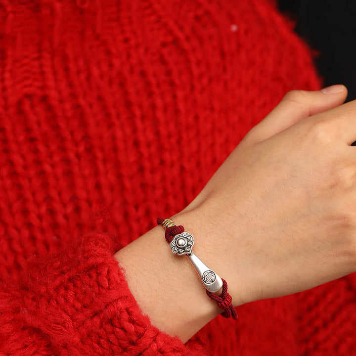 Buddha Stones 999 Sterling Silver Ruyi Stick String Protection Braided Bracelet - image 3