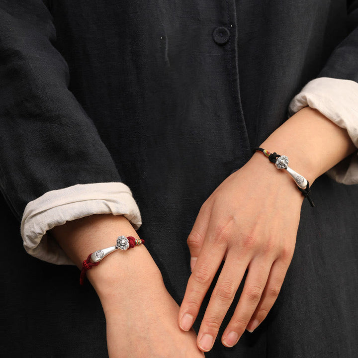 Buddha Stones 999 Sterling Silver Ruyi Stick String Protection Braided Bracelet - image 9