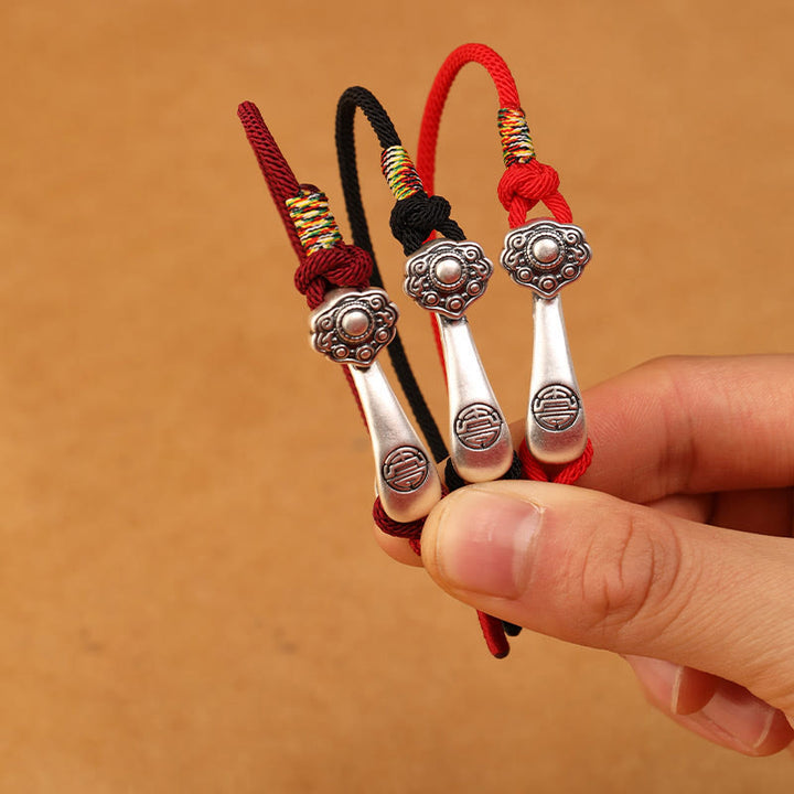 Buddha Stones 999 Sterling Silver Ruyi Stick String Protection Braided Bracelet - image 10